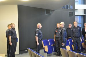 Na zdjęciu widać policjantów uczestniczących w naradzie kadry kierowniczej śląskiej policji. - zdj 1