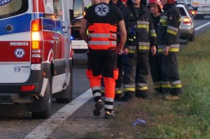 ratownicy na miejscu wypadku drogowego w Ochabach Wielkich