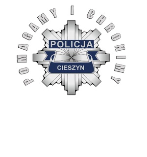logo cieszyńskiej policji-policyjna gwiazda, napis pomagamy i chronimy Policja Cieszyn