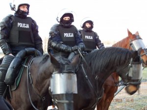 Policjanci śląskiego garnizonu podczas zabezpieczenia meczu piłki nożnej pomiędzy drużynami Górnika Zabrze i Zagłębia Lubin