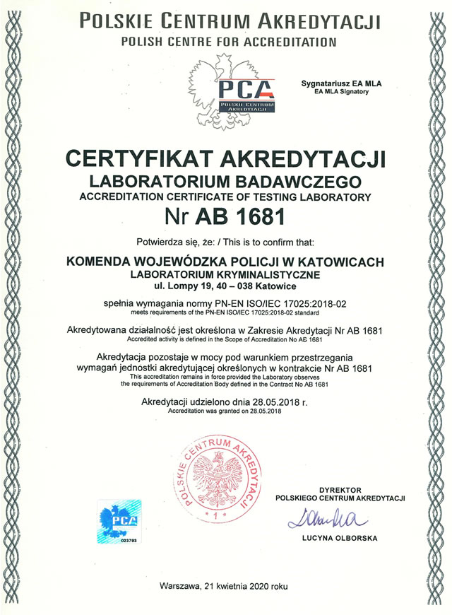 Karta dokumentu otrzymana z Polskiego Centrum Akredytacji