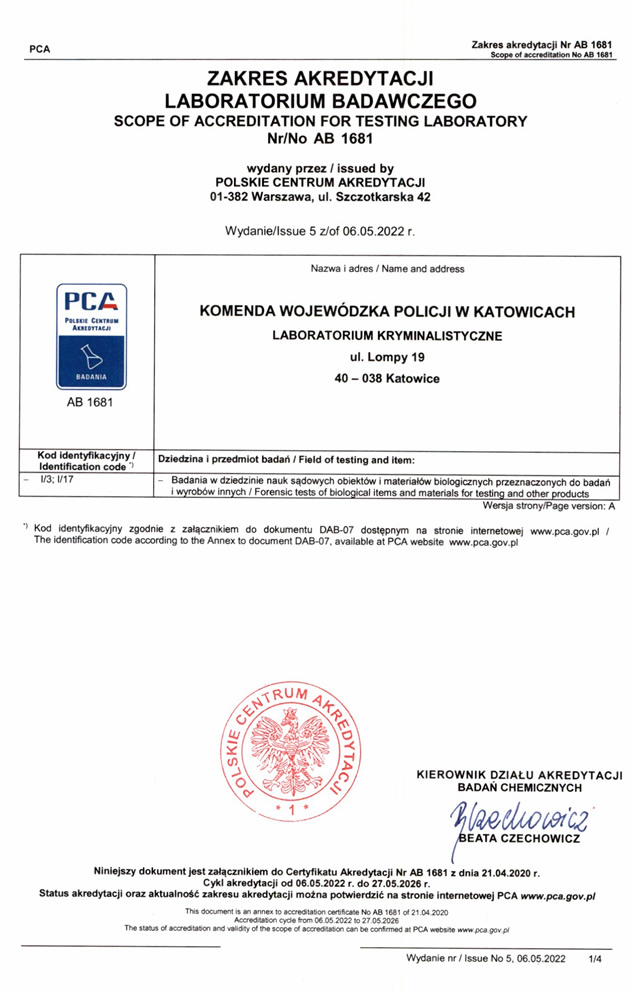 Karta dokumentu otrzymana z Polskiego Centrum Akredytacji