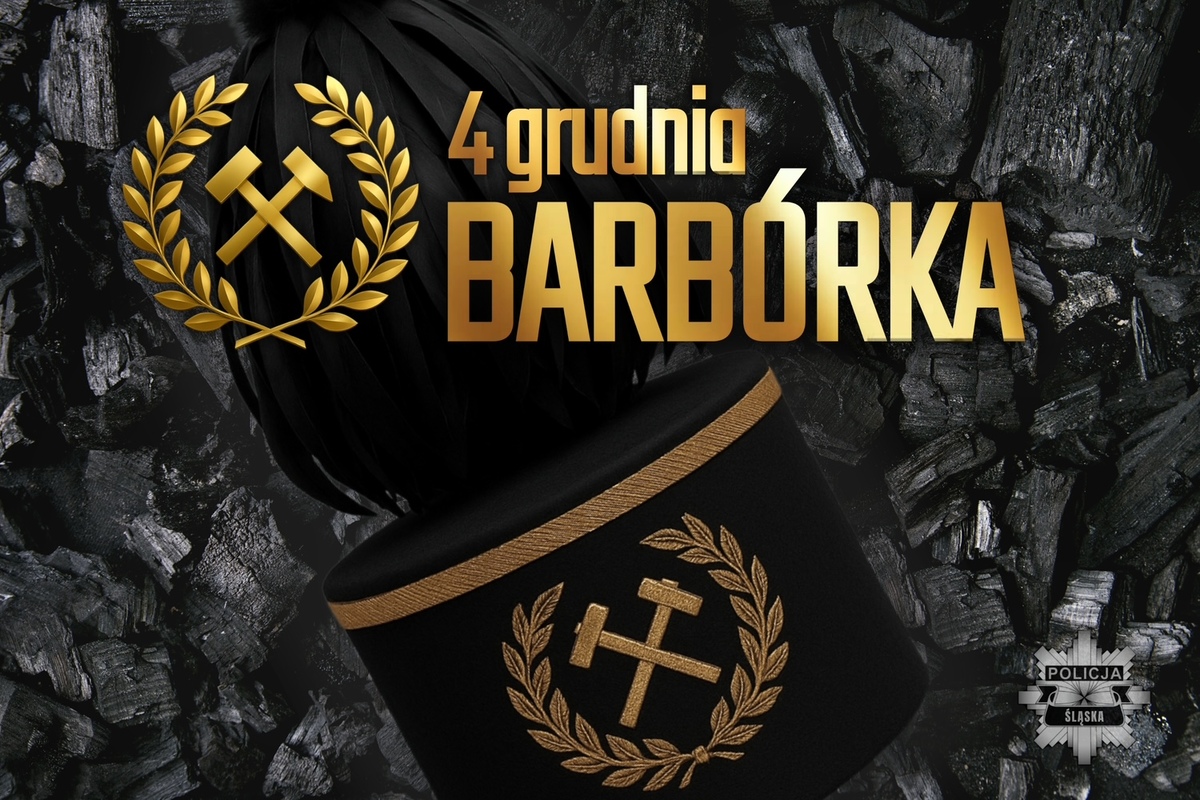 grafika z logo górniczym i napisem 4 grudnia Barbórka