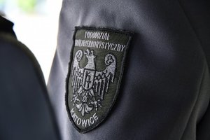 Naszywka z napiszem Samodzielny Pododdział Kontrterrorystyczny Policji w Katowicach.