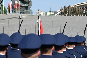 Zdjęcie przedstawia umundurowanych policjantów stojących na placu.