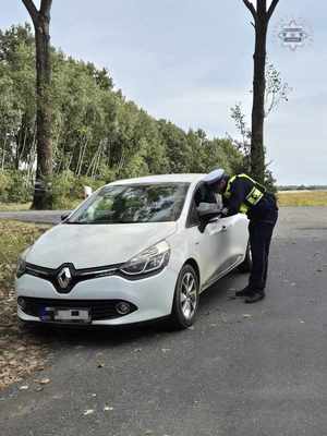 Na zdjęciu policjant w trakcie kontroli