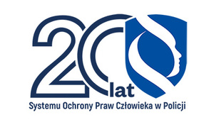 Grafika przedstawiająca logo pełnomocnika ds. ochrony praw człowieka oraz napis o treści 20 lat Systemu Ochrony Praw Człowieka w Policji