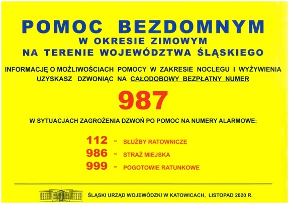 Grafika z numerami telefonicznymi infolinii pomocy bezdomnym