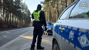 na zdjęciu widać policjanta przy radiowozie