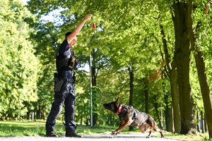 Policjant z psem służbowym