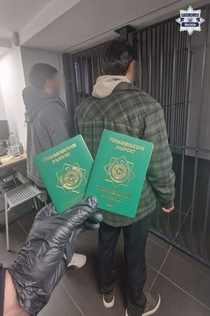 paszporty oraz dwóch mężczyzn na tle krat