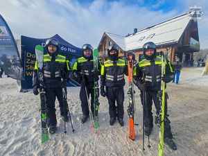 Na zdjęciu widoczni funkcjonariusze na nartach