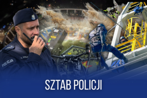 Policjanci oraz sprzęt policyjny.