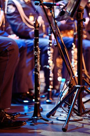 Zdjęcie przedstawia instrumenty orkiestry podczas muzycznego rozpoczęcia nowego roku w Piekarach Śląskich