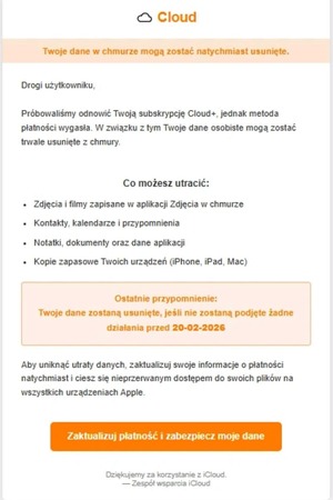 Grafika przedstawia informacje dotycząca utracenia danych w Chmurze.