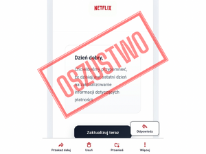 Na zdjęciu grafika z napisami: " Dzień dobry chcielibyśmy przypomnieć, że dzisiaj jest ostatni dzień na zaktualizowanie informacji dotyczących płatności" Pod spodem napis: "Zaktualizuj teraz. Odpowiedz"