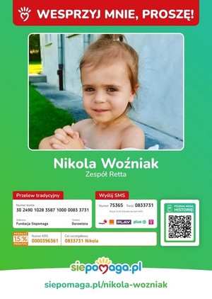 Grafika przedstawia zdjęcie dziewczynki z napisem "Wesprzyj mnie".