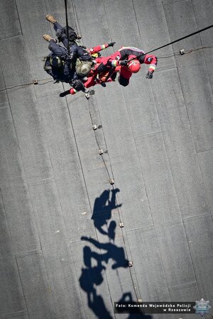 Zdjęcie przedstawia policjantów sabotujących się po linie