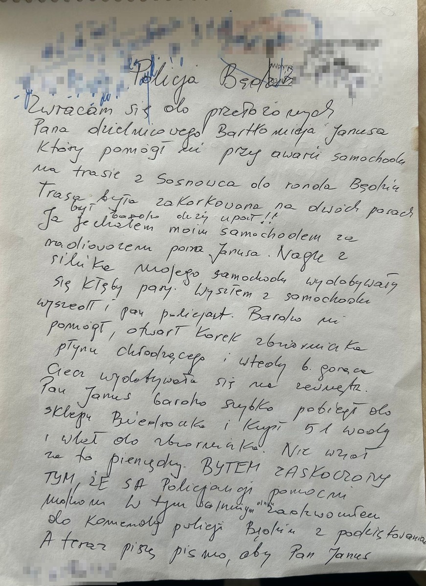Zdjęcje przedstawiające treść podziękowań, których treść jest opublikowana w załączniku pod zdjęciami.