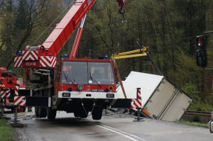 Ciężarówka przewożąca mięso wpadła do rowu