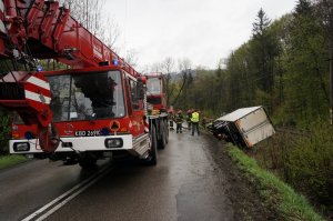 Ciężarówka przewożąca mięso wpadła do rowu