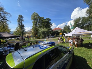 pojazdy służb, słonecznie, park