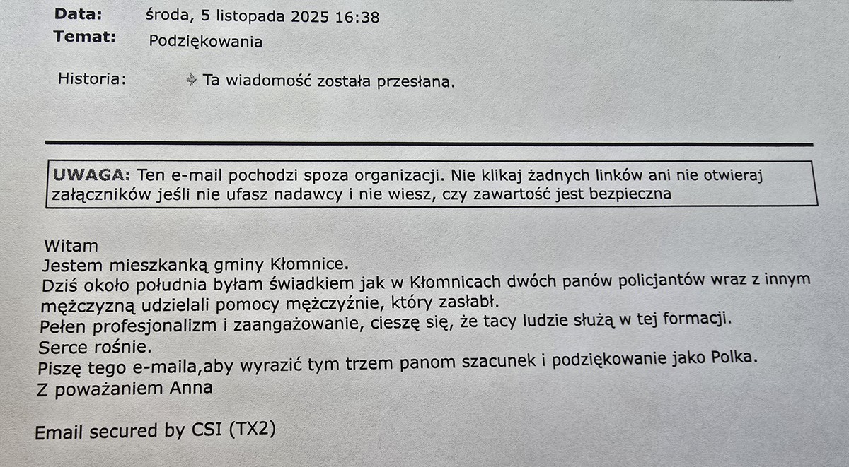 Treść wiadomości od Pani Anny