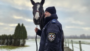 policjant z koniem służbowym