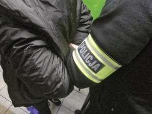 Policjant zakłada osobie zatrzymanej kajdanki