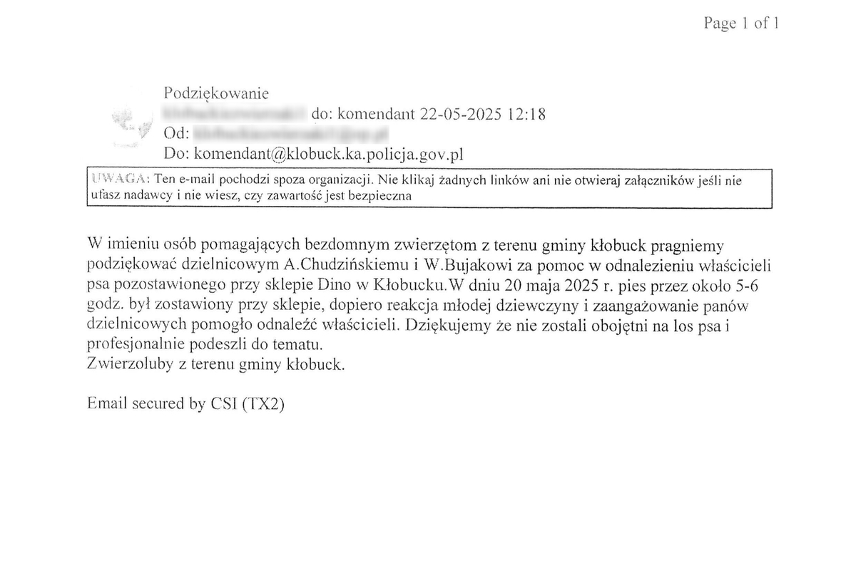 treść podziękowań