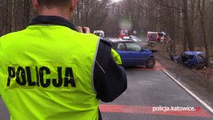 Policjant podczas oględzin miejsca wypadku