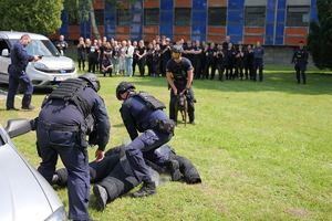 Na zdjęciu policjanci z psem podczas pokazu