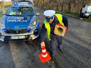 na zdjeciu widać policjanta i radiowóz