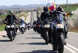 Motocykliści podczas przejazdu Piekarskiej Parady Motocyklowej