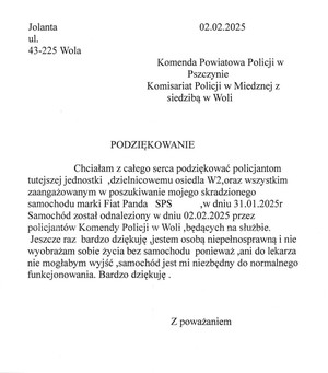 Podziękowania dla policjantów