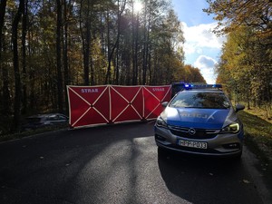 Zdjęcie przedstawia radiowóz na miejscu zdarzenia.