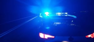 na zdjęciu radiowóz i policjant podczas kontroli pojazdu