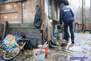 Policjant sprawdza czy w altanie są jakieś osoby