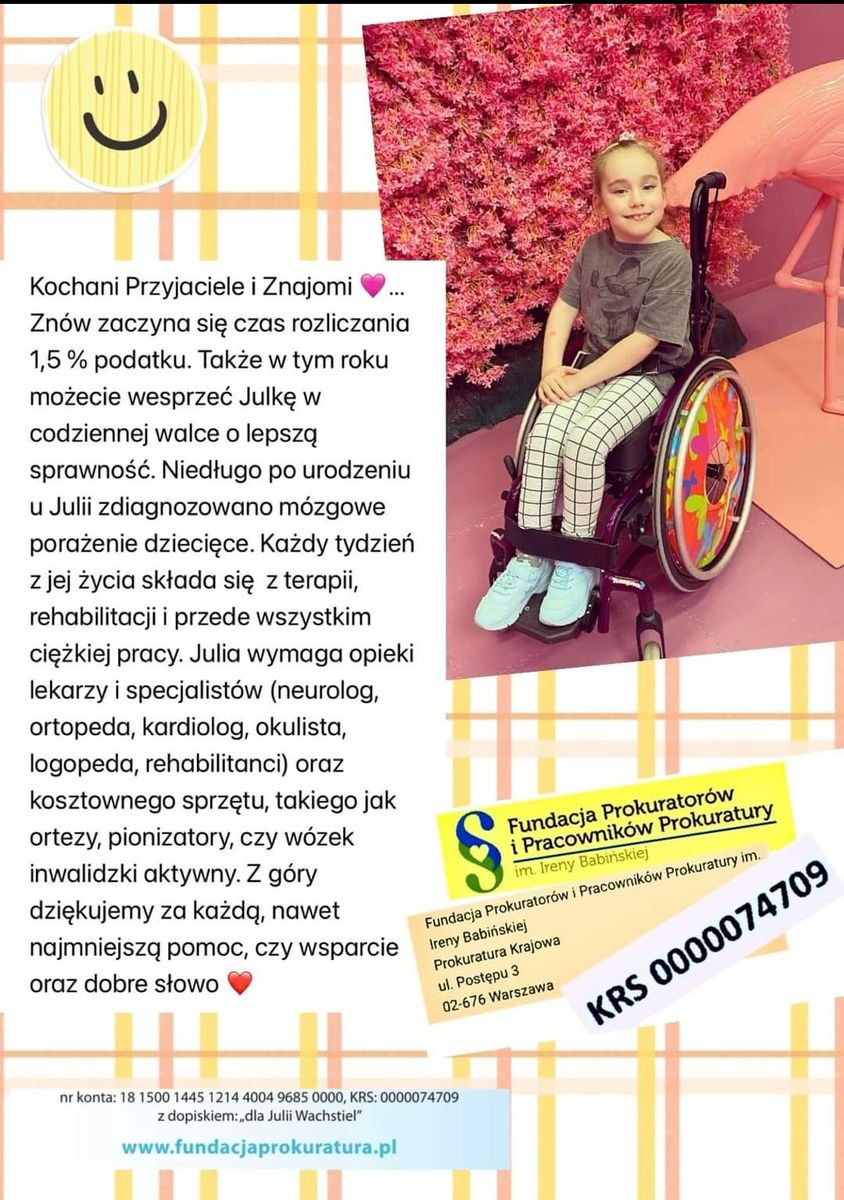 na zdjęciu plakat opisujący historię Julki i możliwość jej wsparcia