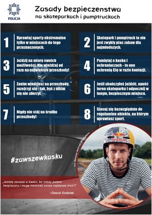 grafika przedstawiająca zasady bezpiecznego jeżdżenia na skateparku