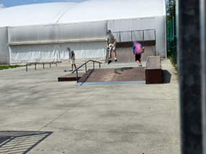 zdjęcie przedstawia chłopaków na skateparku
