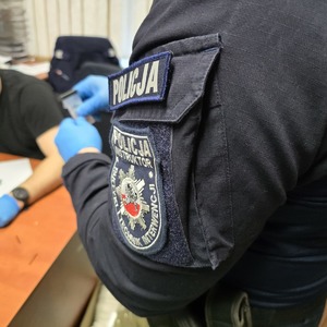 zdjęcie przedstawia policjanta podczas czynności
