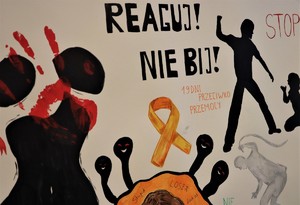 Na zdjęciu praca plastyczna na szkolny konkurs dotyczący kampanii „19 dni przeciwko przemocy i krzywdzeniu dzieci i młodzieży”