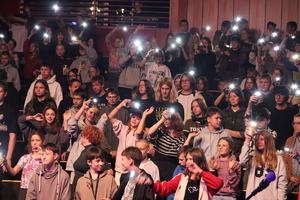 kolorowe zdjęcie publiczności z włączonymi latarkami w telefonach