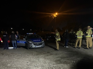 Zdjęcia przedstawiające Policję, Górnośląską Grupę Poszukiwawczo-Ratowniczą oraz Państwową Straż Pożarną prowadzących poszukiwania.