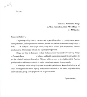 Podziękowania dla policjantów za przeprowadzone poszukiwania