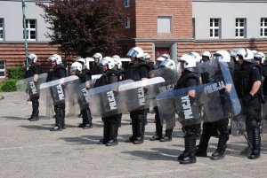 Ćwiczenia Nieetatowego Pododdziału Prewencji z koniami policyjnymi.